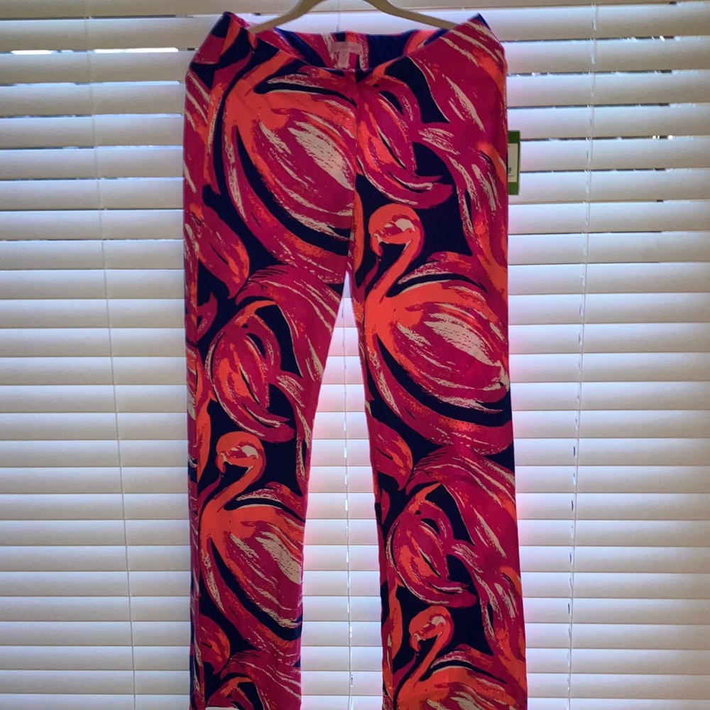Lilly Pulitzer Pink & Navy Plume Bloom Palazzo Pants